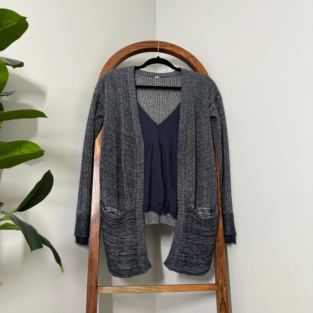 Lululemon SMALL Blue Gray Heathered Knit Vestigan Cardigan Sweater Style W4E32S